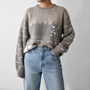 Vintage 90s Wool Oatmeal Gray Sweater Cabincore Scandi Nordic Neutral Earthy 6